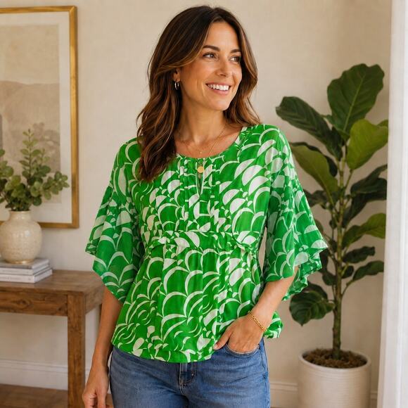Maeve Tops - Maeve by Anthropologie Blouse Top Geometric Scallop Print Kelly Green Size 0